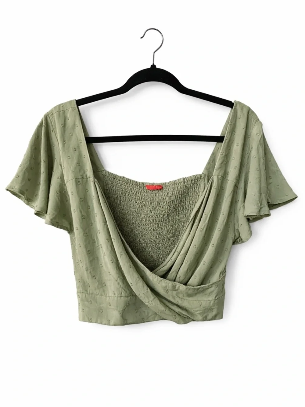 Guess Sage Green Wrap Blouse with Flutter Sleeves | Size Small - Picture 2 of 10